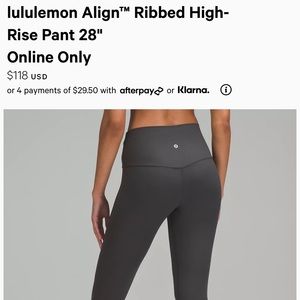 Like New- Only worn once,  Black Align Ribbed legging 28 inch length